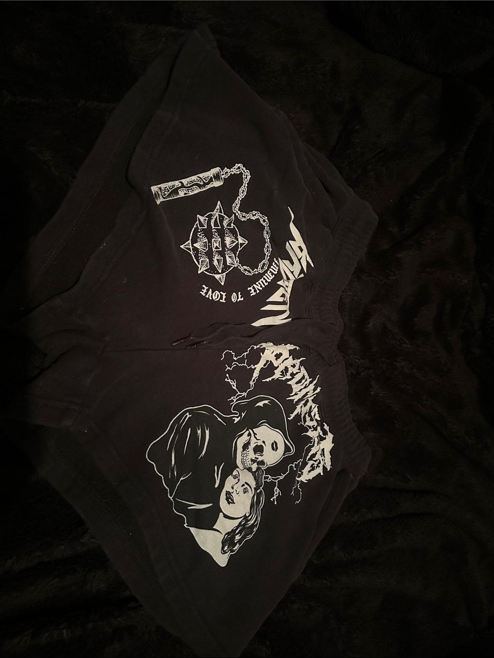 Black Graphic Reaper Print Women's Lounge Shorts